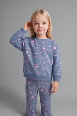 Defacto Kalp Desenli Bisiklet Yaka Sweatshirt Esnek Belli İspanyol Paça Alt 2li Takım Kız Bebek I3663a526wnbe341 Mavi-be341