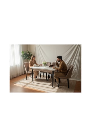 Efe Mobilya T-6029 Carara 70x120 Mdf Kare Gold Cappuccino Sandalye 4 Kişilik Mutfak Masası Takımı Cappucino