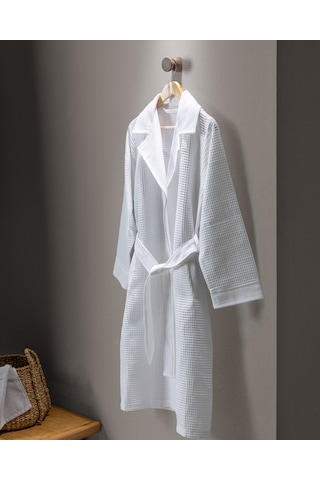 Madame Coco Blois %100 Pamuk Unisex Bornoz - Beyaz - Lüks Koleksiyon Beyaz S - M