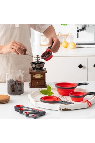 Pazly Çok Renkli Silikon Ölçüm Kabı Ve Kaşık Seti, Katlanabilir Mutfak Aracı, 8 Adet, Yeşil/kırmızı/sarı/mor Çok Renkli