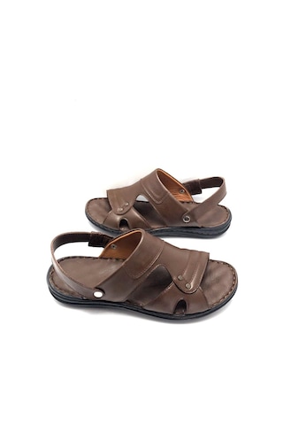 Derilax Hakiki Deri Tam Ortopedik Büyük Numara Erkek Sandalet Kahverengi