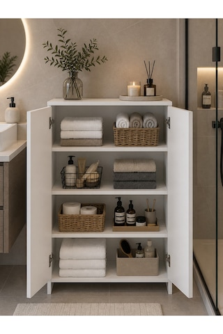 Çeltikçi Model 2 Kapaklı Çok Amaçlı Dolap Ayakkabılık Kitaplık Banyo Dolabı Mutfak Dolabı Beyaz