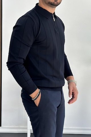 Erkek Yarım Fermuarlı Polo Yaka Mevsimlik Kazak Lacivert Edw195 Lacivert