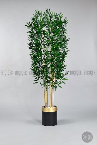 Biçiçek Yapay Bambu Ağacı 170cm Siyah Gold Metal Saksıda