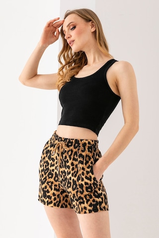 Giysa Kadın Beli Ayarlanabilir Çift Cepli Desenli Şort Leopar - 10047 Leopar
