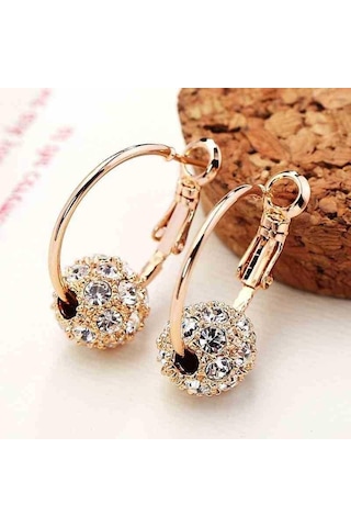 Beyaz Avusturyalı Kristal Top 18 K Altın Renkli Küpe Şanslı Transfer Boncuk Daire Hoop Küpeler Kadın