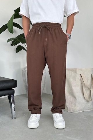 Kahverengi Tensel Kumaş Basic Baggy Pantolon Kahverengi