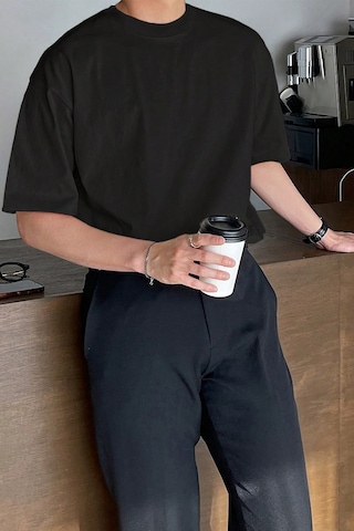 Genius Store Erkek Oversize Tişört Pamuk Kumaş Bisiklet Yaka Rahat Kalıp T-shirt Siyah
