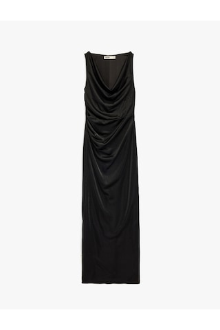 Koton Slim Fit Kayık Degaje Yaka Drapeli Kolsuz Parıltılı Uzun Gece Elbisesi Siyah 6wak80177fk Siyah