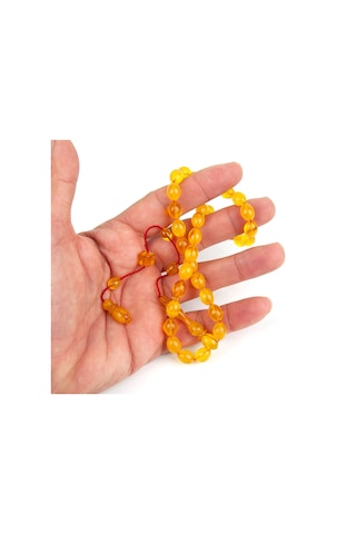 Sıkma Kehribar Beyzi Kesim 7.5x10mm Tesbih Sarı