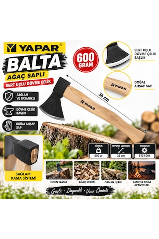Yapar Kamp Baltası 600 Gram 36 Cm Profesyoneller İçin Dövme Çelikten İmal El Baltası