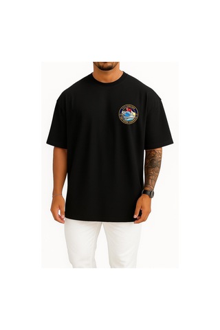 Bahriyeli Collection Oversize Tcg Kınalıada F-514 Cep Ve Sırt Tasarımlı Unisex T-shirt Siyah