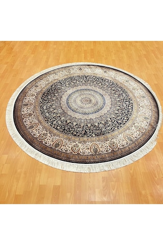 Minyatür 200 X 200 Yuvarlak İpek Halı Kahverengi