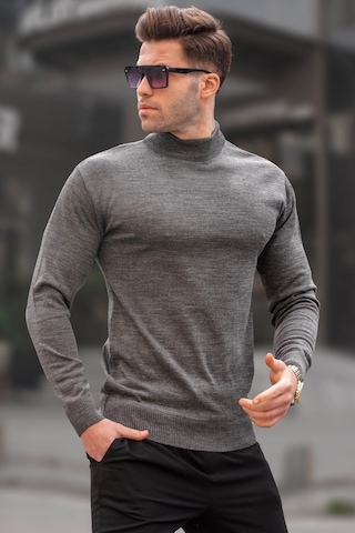Madmext Antrasit Slim Fit Yarım Balıkçı Yaka Erkek Triko Kazak 6343 Antrasit