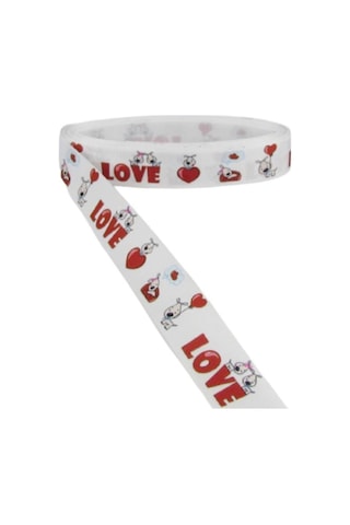 Love Yazılı Köpek Resimli Grogren Kurdele 2.5 Cm-1 Metre