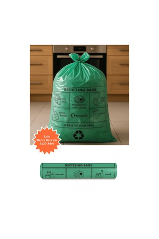 Yeşil Rulo Çöp Poşeti 36,5x83,5 Cm 3x25 Adet Ev Mutfak İş Ofis Avantajlı Paket