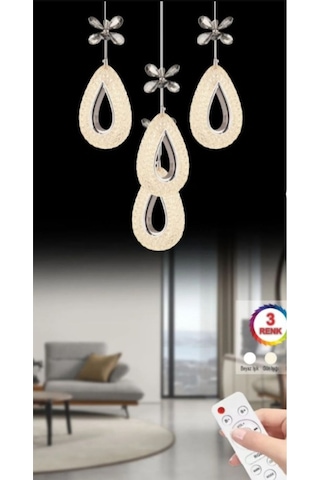 Damla 4 Lü Gümüş 3 Renk Ledli Kumandalı Modern Sarkıt Led Avize