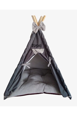 Mavi Vitrin İsme Özel Yıkanabilir Soft Kedi Köpek Çadırı 60 x 60 CM