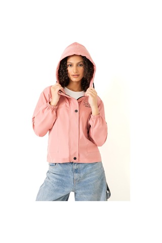 Riverstorm Kadın Pudra Su Geçirmez Ve Rüzgara Dayanıklı Kapüşonlu Cepli Çıt Çıtlı Mevsimlik Yağmurluk Pudra