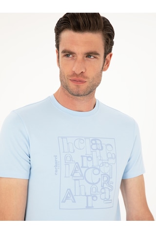 Açık Mavi Slim Fit Bisiklet Yaka T-shirt Denim
