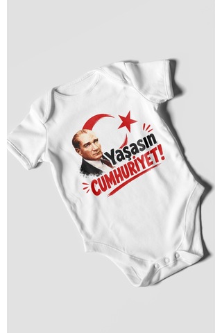 Morivokids Yaşasın Cumhuriyet Kısa Kollu Bebek Body %100 Pamuk Beyaz