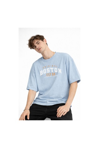 Misa Tahtakale Boston - Baskılı Oversize Tişört Açık Mavi Çok Renkli