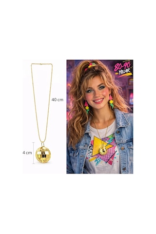 Retro Disko Topu Şekilli 80& Apos Ler 90& Apos Lar Altın Renk Plastik Kolye 5047 Çok Renkli