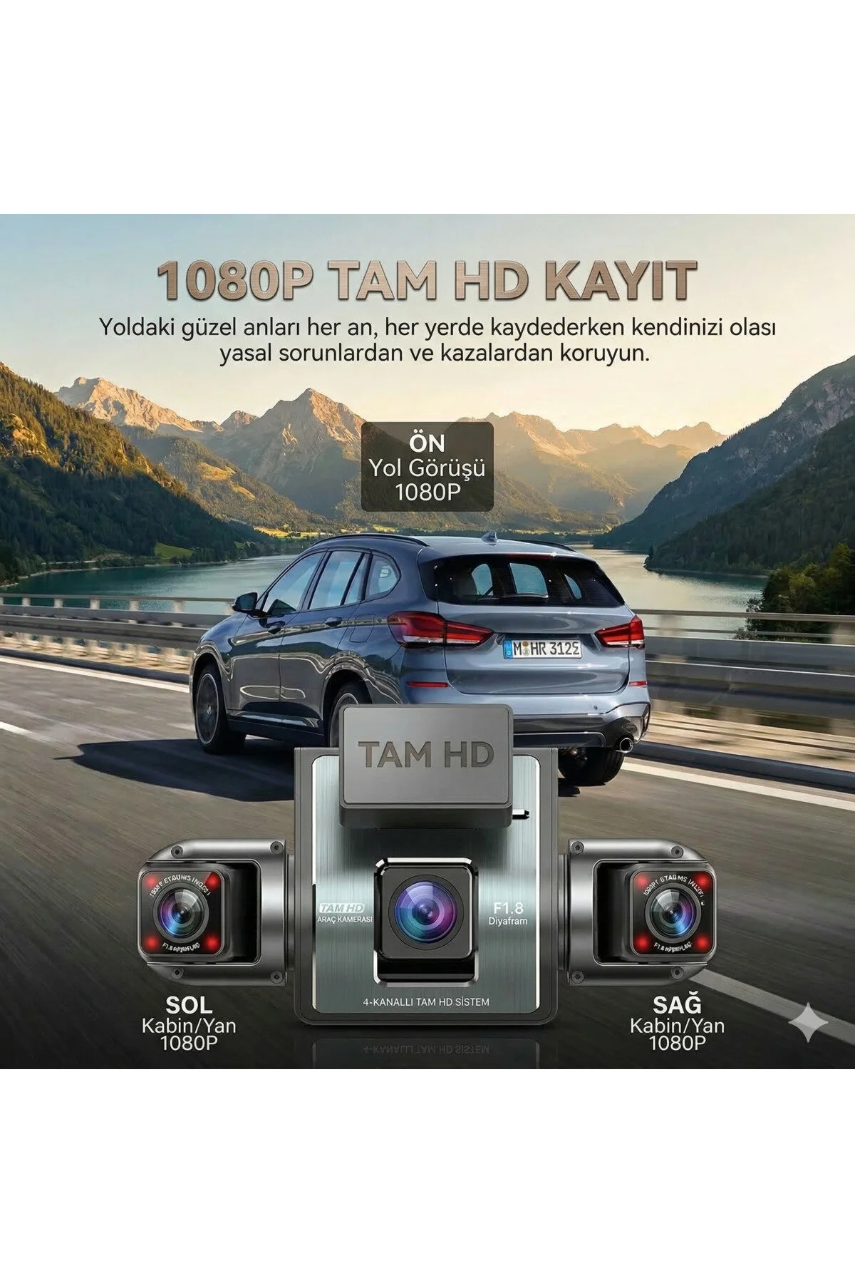 4 Kanallı Araç Kamerası - 360 Derece Görüş, Gece Görüşlü, Wifi Ve 24 Saat Park İzleme Modu