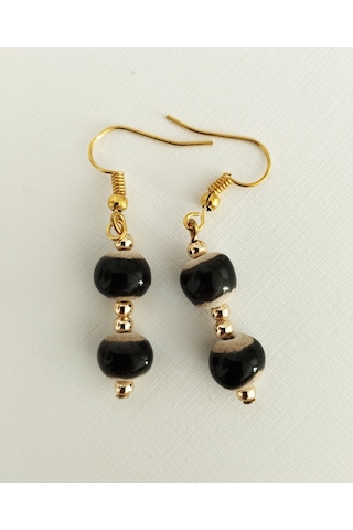 K210 Seramik Boncuklu Küpe Siyah&altın Sarısı Altın - Siyah