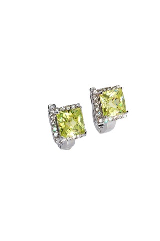 925 Gümüş Peridot Taşlı Kare Baget Tasarım Işıltılı Kadın Küpe Gümüş