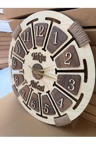 Kişiye Özel İsimli Ahşap Dekoratif Halatlı Duvar Saati ÇOk Renkli