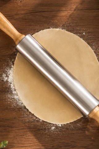Porsima Mnb05772 Ahşap Saplı Paslanmaz Çelik Merdana Oklava Hamur Pizza Börek Açma Oklava 38cm