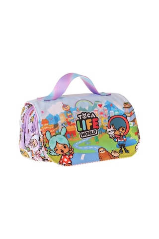 Kaukko Kids Taşıma Askılı Kız Çocuk Toca Life Baskılı Şık Kalem Çantası Lila - Turkuaz - L5340 Çok Renkli