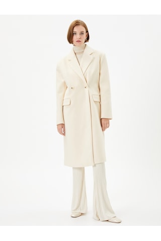 Koton Oversize Kaşe Kaban Kapaklı Cepli Düğmeli Ekru 4wak00106ew 4WAK00106EW010 Ekru