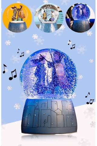 Kış Kar Temalı Sevgiliye Arkadaşa Özel Hediye Aşıklar Müzikli Ve Işıklı Kar Küresi Orta Boy 12 Cm