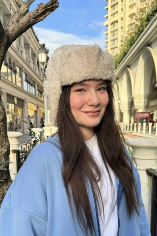 Mollycrush Genç Bej Peluş Pilot Şapka Uniseks Trend Kulaklıklı Kışlık Ushanka Model Bej