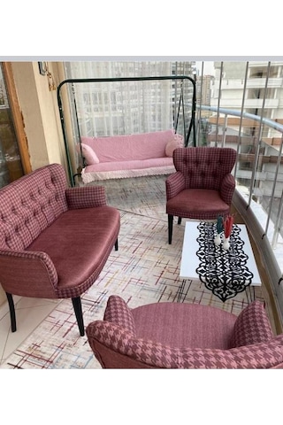 Azra Mobilya Çay Seti Koltuk Takımı-koltuk-berjer-oturma Grubu-balkon Koltuğu-bahçe Mobilyası Siyah - Gül Kurusu
