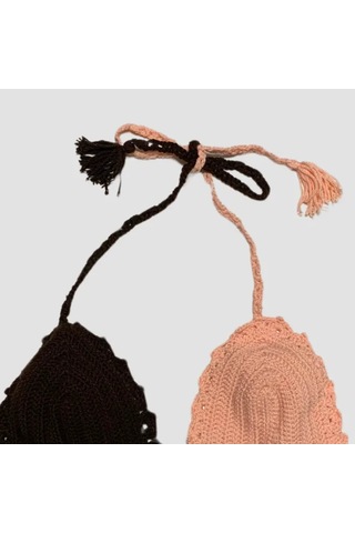 Uretti - Aslı 5776 - El Yapımı Pembe - Kahverengi Crop Top Kahverengi - Pembe