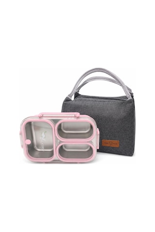 Valkyrie 304 Paslanmaz Çelik 3 Bölmeli Pembe Lunch Box Termal Çantalı Sızdırmaz Kapaklı Beslenme Kabı,