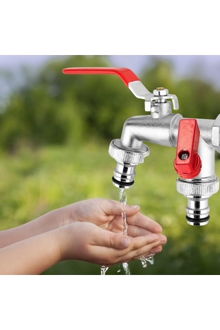 Maoyaya Çift Çıkış Musluğu, 1/2-3/4 İnç Küresel Vana, Ekru Pirinçten Ekru