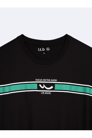 Ltb Şeritli Logo Baskılı Siyah T-shırt Siyah