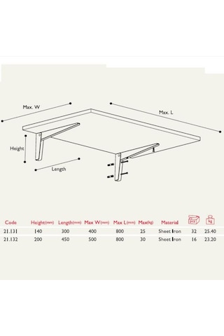 Gürçayhırdavat Gürçay Katlanabilir Duvar Balkon Mutfak Masa Ayağı 30Cm
