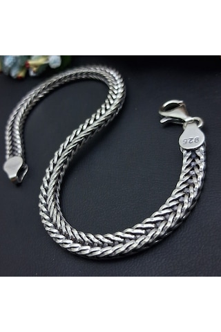 925 Ayar Gümüş Tilki Kuyruğu Kare Model Bileklik 5 Mm