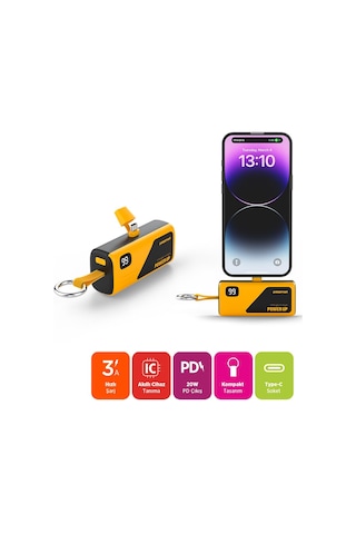 Polosmart Psm132 Taşınabilir Dijital Göstergeli 20w Pd Çıkışlı Şarj Cihazı Powerbank 5.000 Mah Sarı Sarı