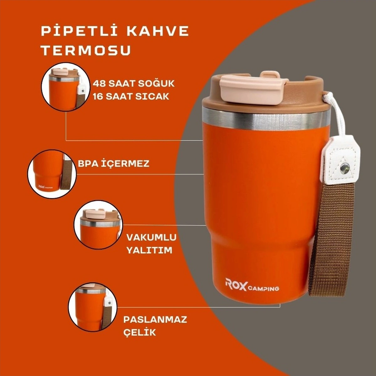 Rox Campıng Pipetli Kahve Termosu 0.45 Lt -turuncu Turuncu