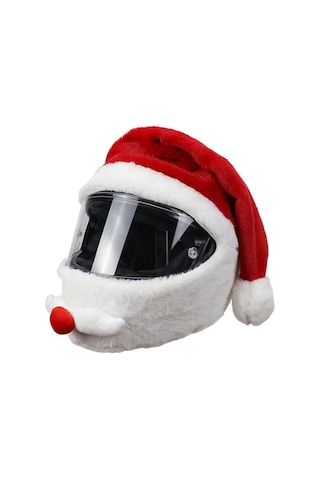 Unisex Noel Baba Motosiklet Kaskı Şapkası, Rahat Kadife Kırmızı Ve Beyaz Peluş Noel Noel Baba Kask Kılıfı Noel Yeni Yıl Şenlikli Tatil Parti