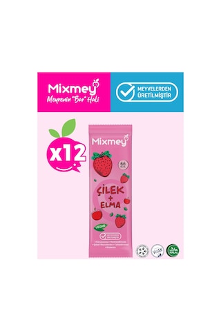 Mixmey Çilek Meyve Barı 12 Adet | Atıştırmalıklar – Vegan, Glutensiz, Koruyucusuz (20GR X 12 ADET)