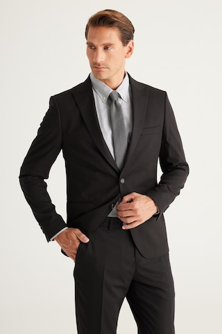 AC&Co / Altınyıldız Classics ERKEK SIYAH Ekstra Slim Fit Dar Kesim Kırlangıç Yaka Takım Elbise Siyah
