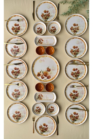 Vintage Model 12 Kişilik 23 Parça Kahvaltı Takımı Turuncu