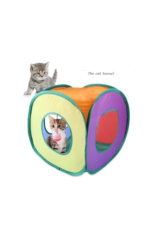 Kediler Çan Oyuncak Tüneli Kare Kediler Gökkuşağı Tüneli Katlanabilir Kedi Tüneli Kediler Oyuncak Çok Renkli